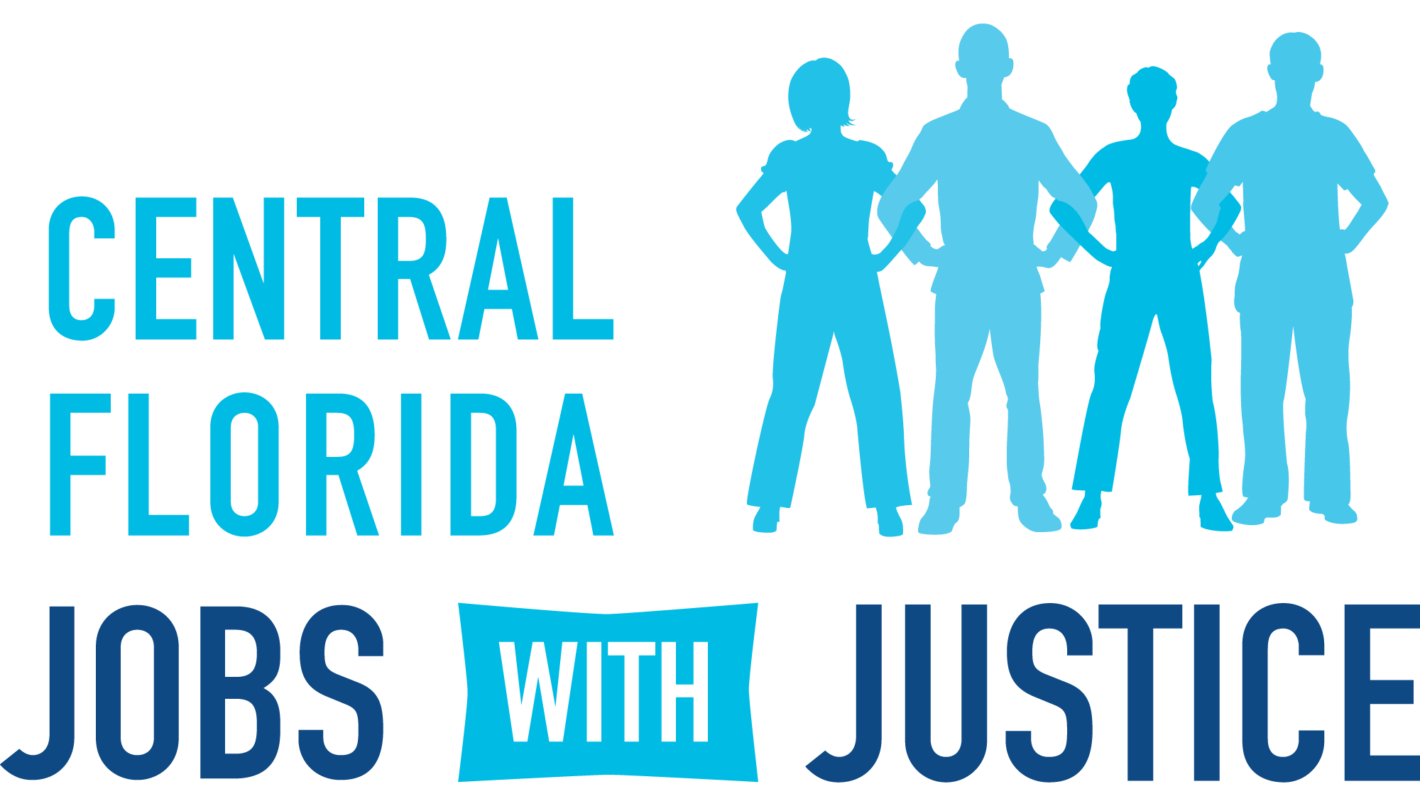 Logo for Central Florida Jobs with Justice. Features 4 blue people outlines.