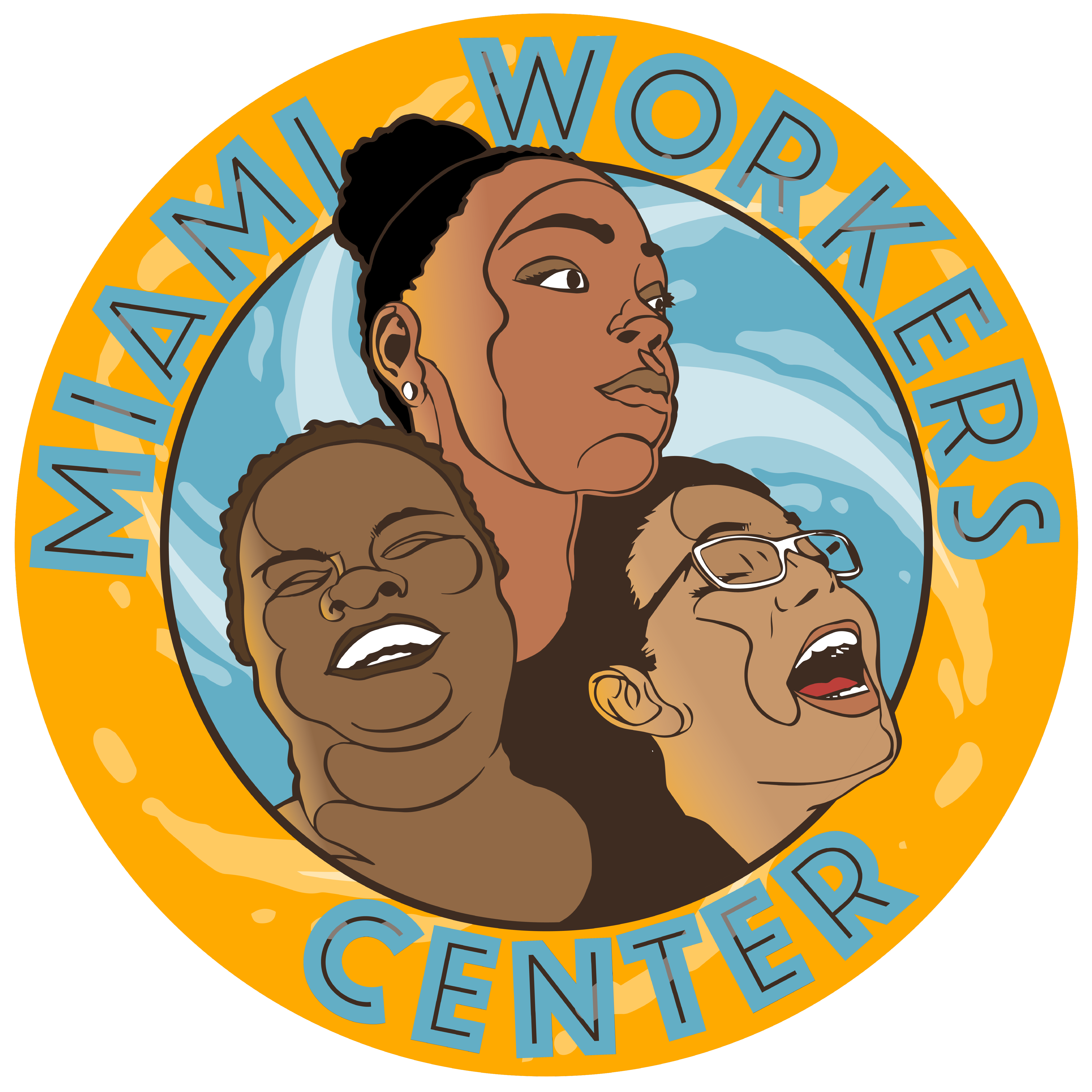 Logo for Miami Workers Center. Features 3 women of color smiling.