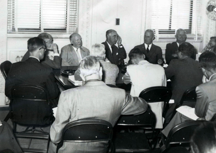 Black and white photo of a group of men, President Eisenhower’s Advisory Committee on the National Highway System