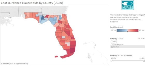 Map of Cost Burdened Households by County (2020)